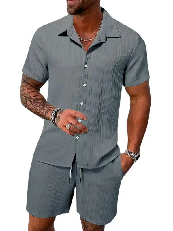 Men's Casual Set –Sleeve Shirt & Shorts, Loose and Comfortable for the Beach and Leisure - Grey - 5XL - image 3