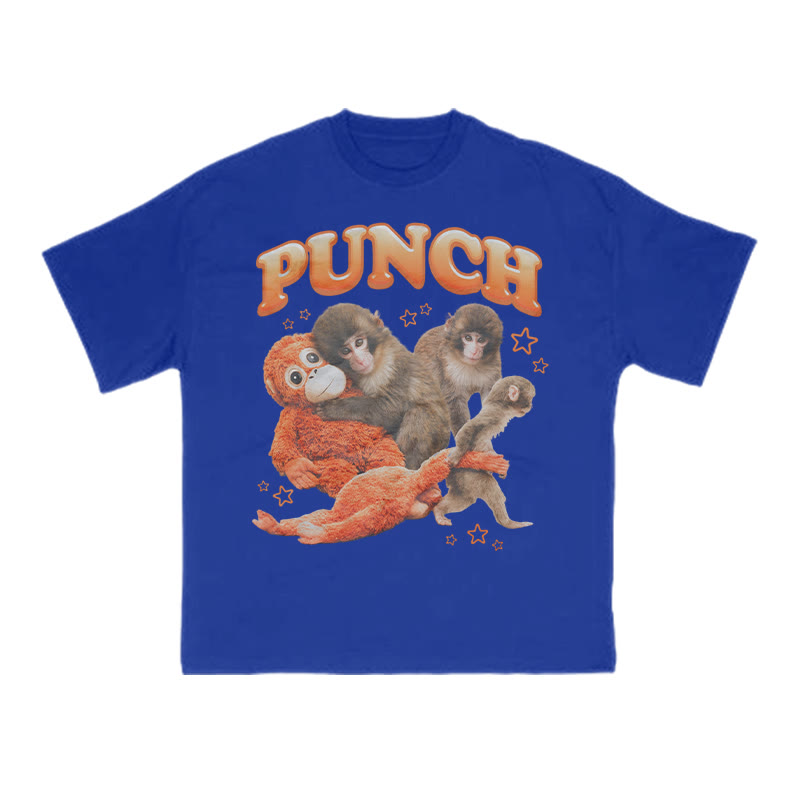 Cute Monkey Punch Print T-shirt - Blue - US16-18(2XL) - image 8