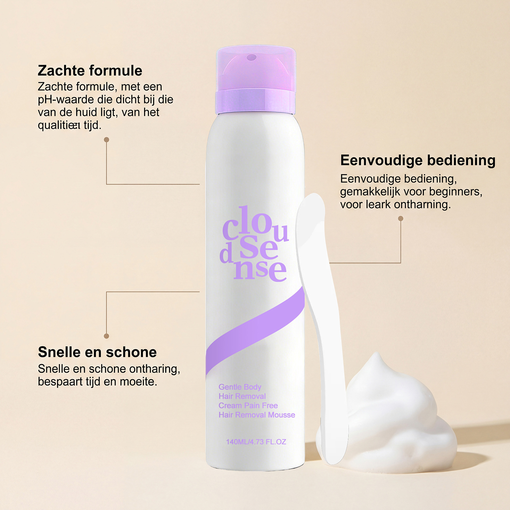 Pain-Free Hair Removal Cream for Sensitive Skin, Aloe & Hyaluronic Acid for Soothing Care, Suitable for Men & Women