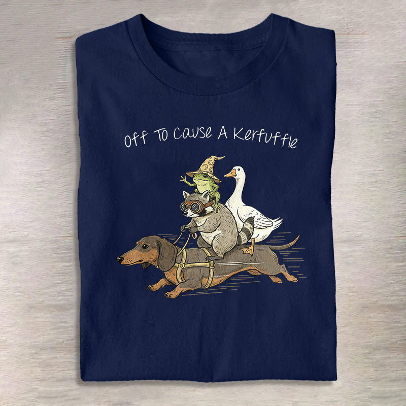 Funny Raccoon Goose Frog And Wiener Dog Print Pattern Cotton Print T-shirt - Navy Blue - US16-18(2XL) - image 10