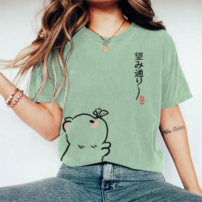 100% Cotton Women's Japanese Cute Cat With Butterfly On The Nose Art Print Casual T-shirt - Green - 2XL - image 5