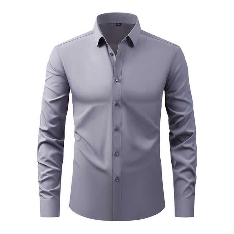 Gentle Office Man High Elasticity Non-iron Thin Shirt - Grey - 3XL - image 25