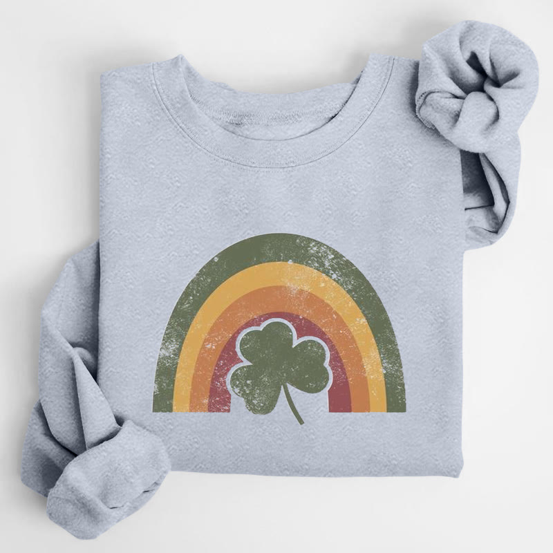 St. Patrick's Day Four-leaf Clover Rainbow Print Crew Neck Sweatshirt - Grey - US16-18(2XL) - image 4