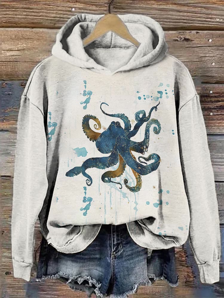 Underwater Dream Octopus Print Casual Hoodie