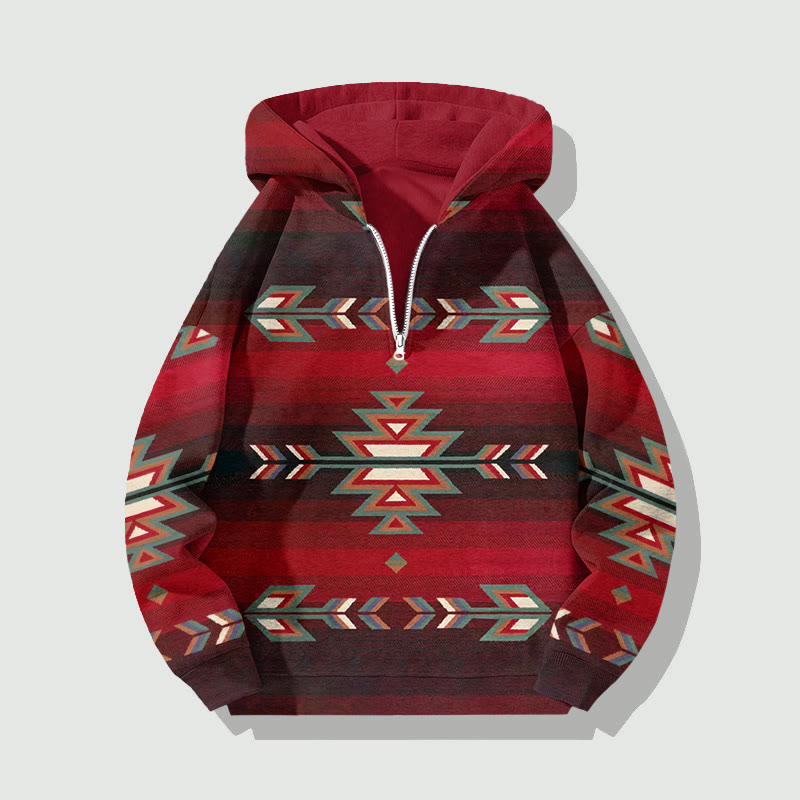 Unisex Geometric Patterns Art Print Half Zip Hoodie - Red - US32-34(5XL) - image 6