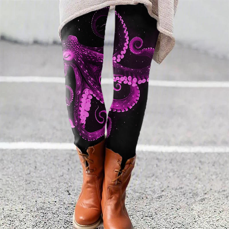 Three-dimensional Creative Octopus Art Print Leggings - Rose - 5XL - image 4