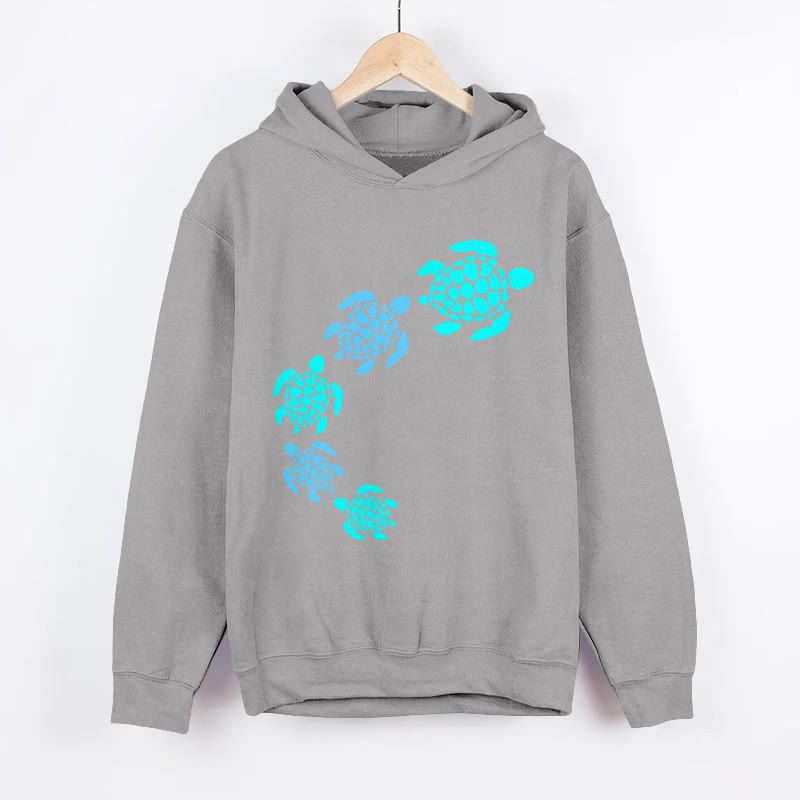 Ocean Glowing Turtle Team Print Long Sleeve Hoodie - Grey - 8XL - image 3
