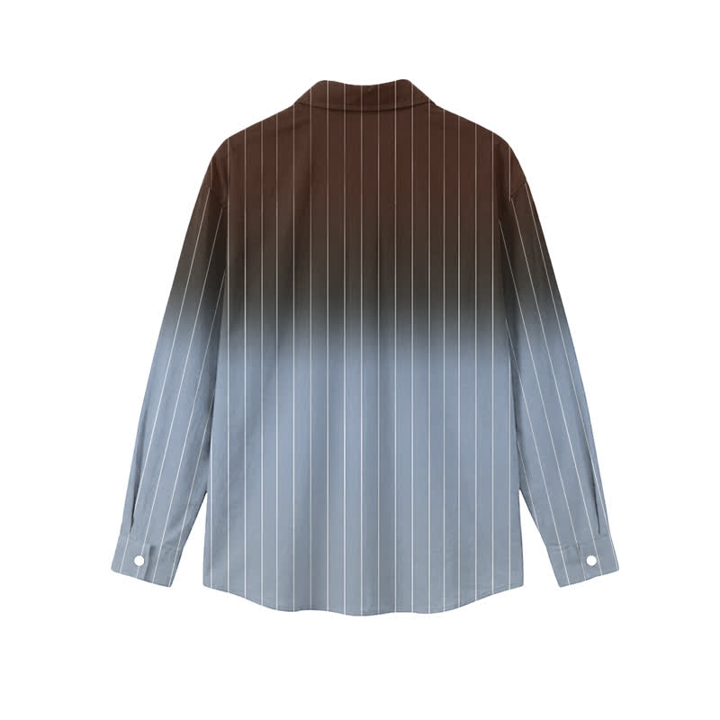 Men's Resort Vacation Ombre Stripe Print Pocket Long Sleeve Shirt - image 6