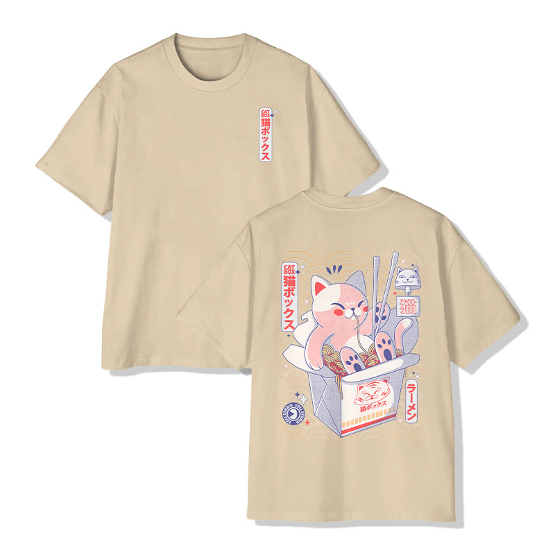 Unisex Cat Box Print  Short Sleeve Crew Neck T-Shirt - Apricot - 2XL - image 5