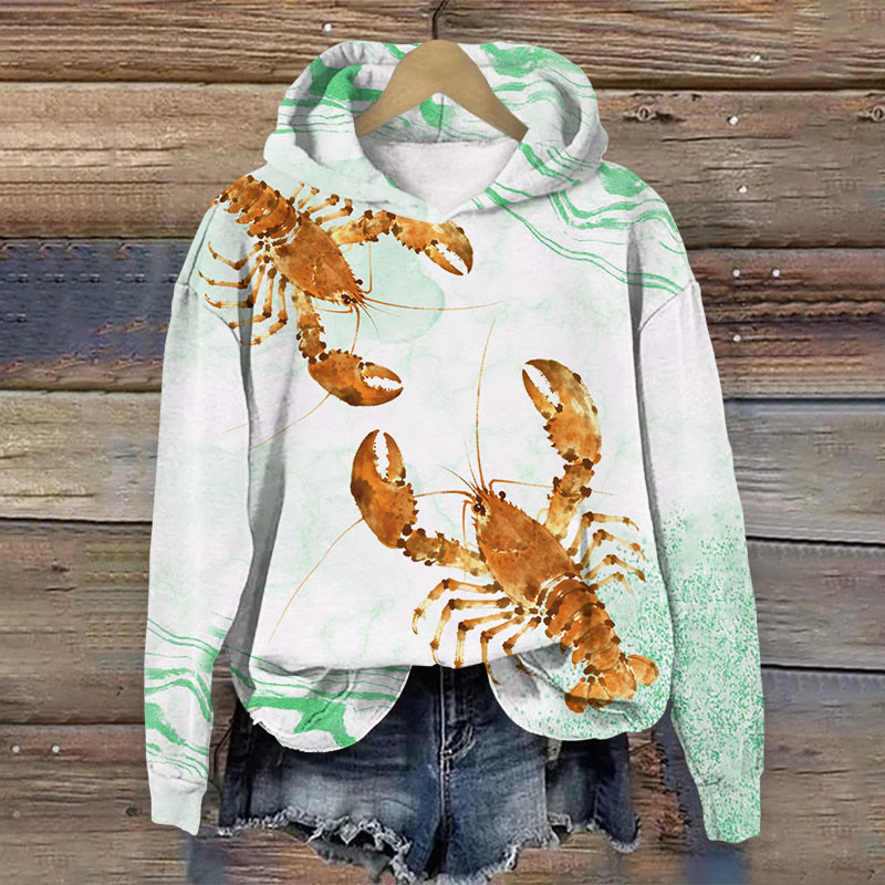 Lobster Art Print Long Sleeve Hoodie - Green - US44-46(8XL) - image 3