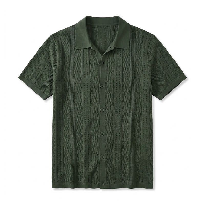 Men's Solid Color Knit Collared Short Sleeve Button Up Polo Shirt - Army Green - 4XL - image 4
