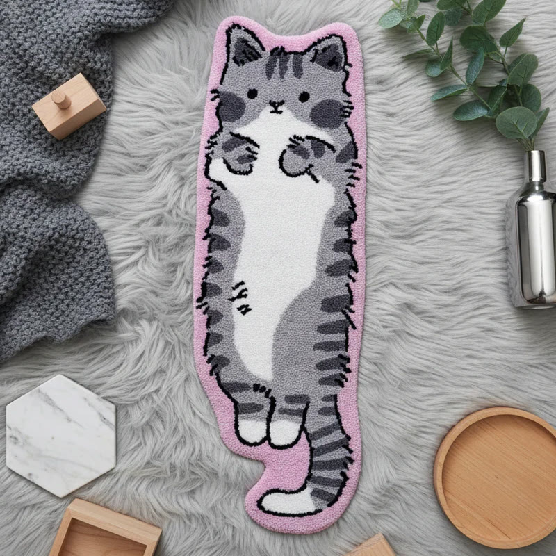 Cute Cat-shaped Soft Faux Cashmere Area Rug Floor Mat - Gray Tabby Cat - 40*60cm - image 15