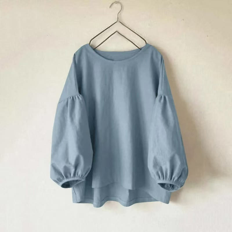 Solid Color Loose Lantern Sleeve Blouse
