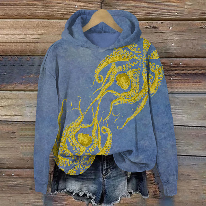 Art octopus Print Long Sleeve Hoodie - Blue - US44-46(8XL) - image 4