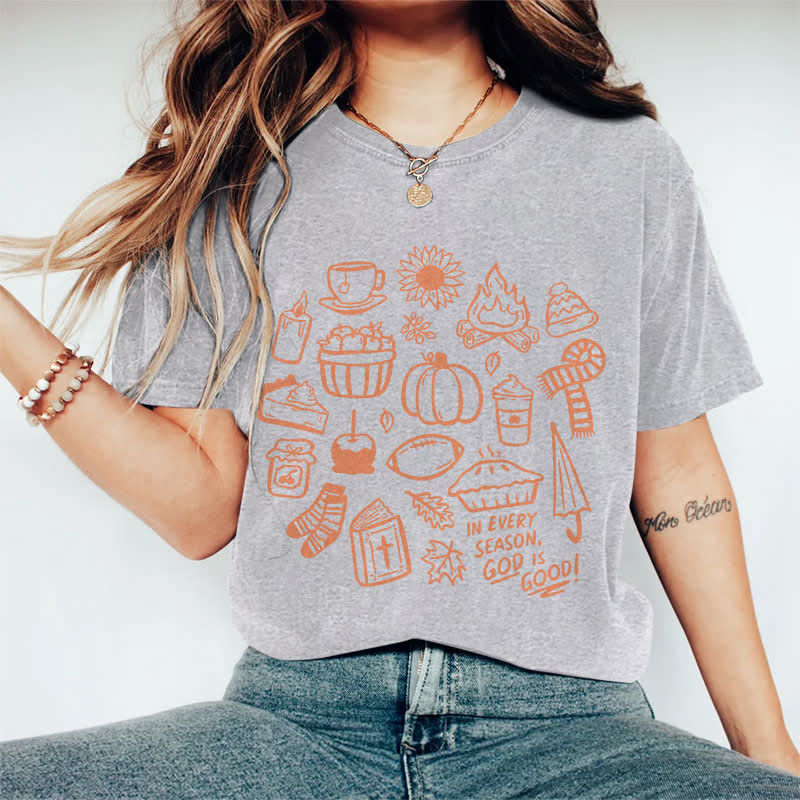 100% Cotton Women's In Every Season, God Is Good! Art Print Casual T-shirt - Grey - 2XL - image 4