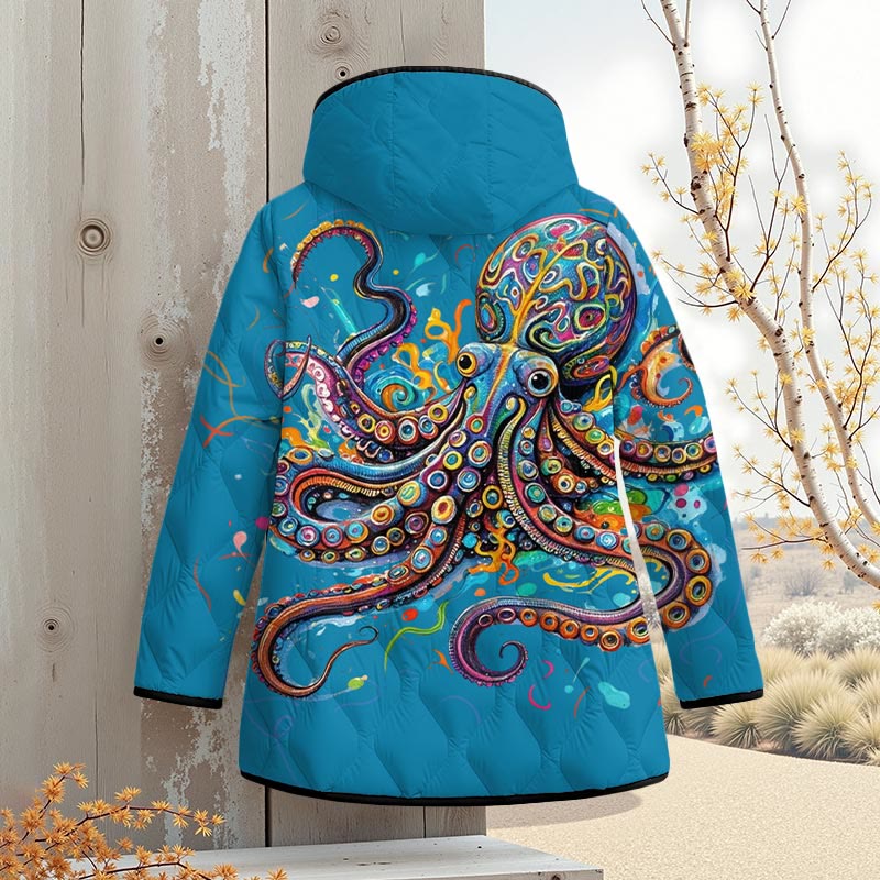 Vintage Rainbow Octopus Art Print Zipper Jackets - Lake Blue - 4XL - image 4