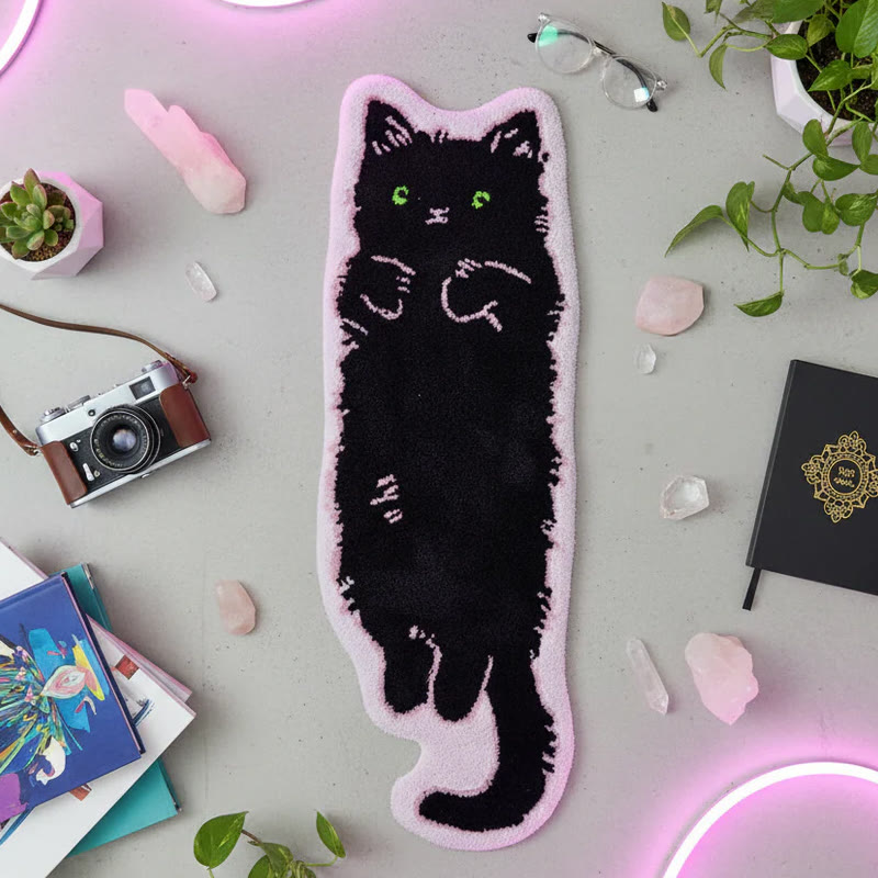Cute Cat-shaped Soft Faux Cashmere Area Rug Floor Mat - Black Cat1 - 40*60cm - image 10