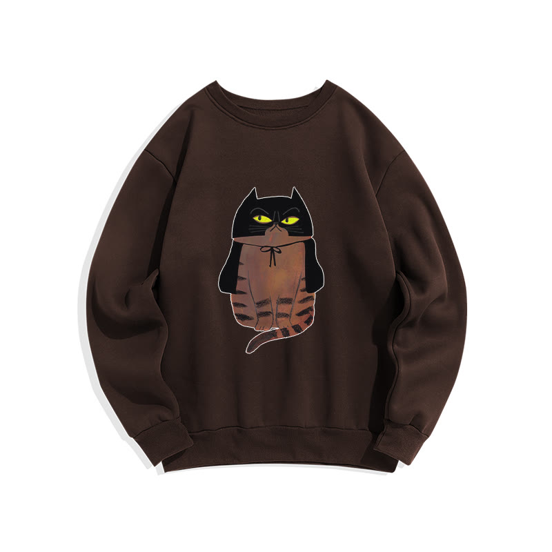 Vintage Funny Owl Cat Print Crew Neck Sweatshirt - Coffee - US16-18(2XL) - image 5