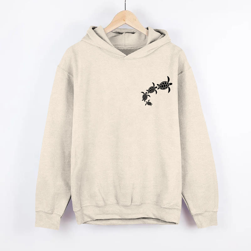 Sea Turtle Family Formation Print Long Sleeved Hoodie - Apricot - 8XL - image 3