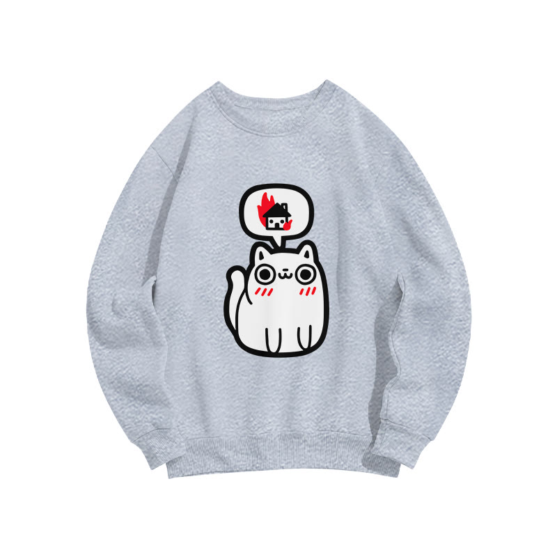 Unisex Cute Cat Print Long Sleeve Crew Neck Sweatshirt - Grey - US16-18(2XL) - image 5