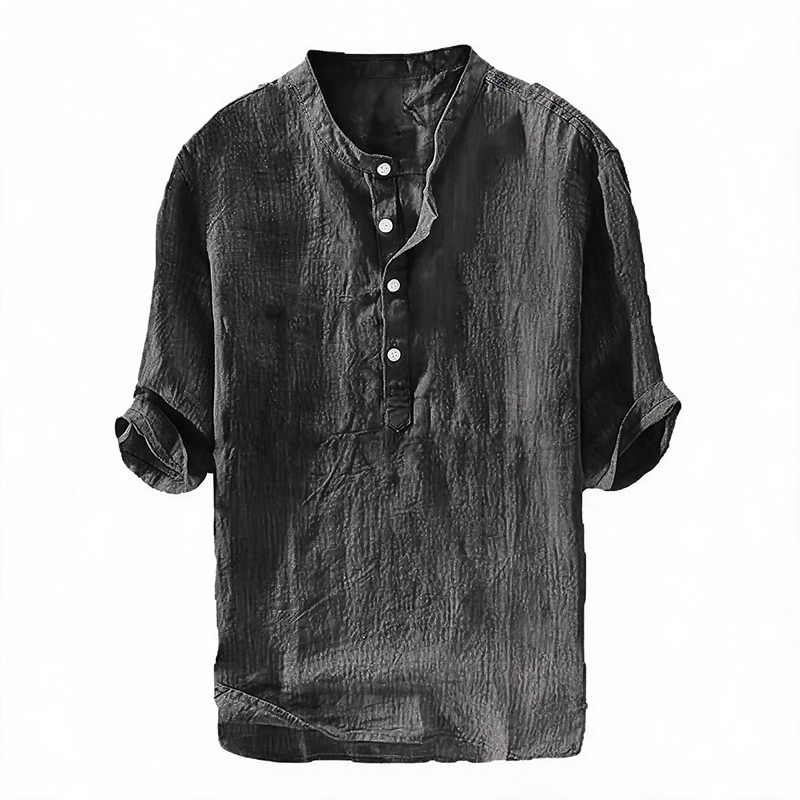 Men's Short Sleeve Button Up Summer Henley Shirt - Black - 6XL - image 4