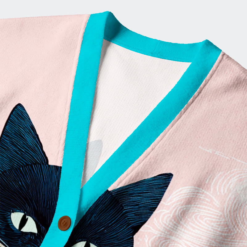 Japanese Style Elegant Cat And Flower Print Long Sleeved Sweater Cardigan - image 3