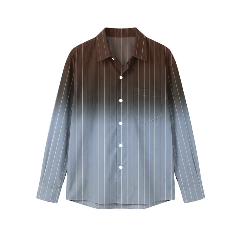 Men's Resort Vacation Ombre Stripe Print Pocket Long Sleeve Shirt - Brown - 5XL - image 5