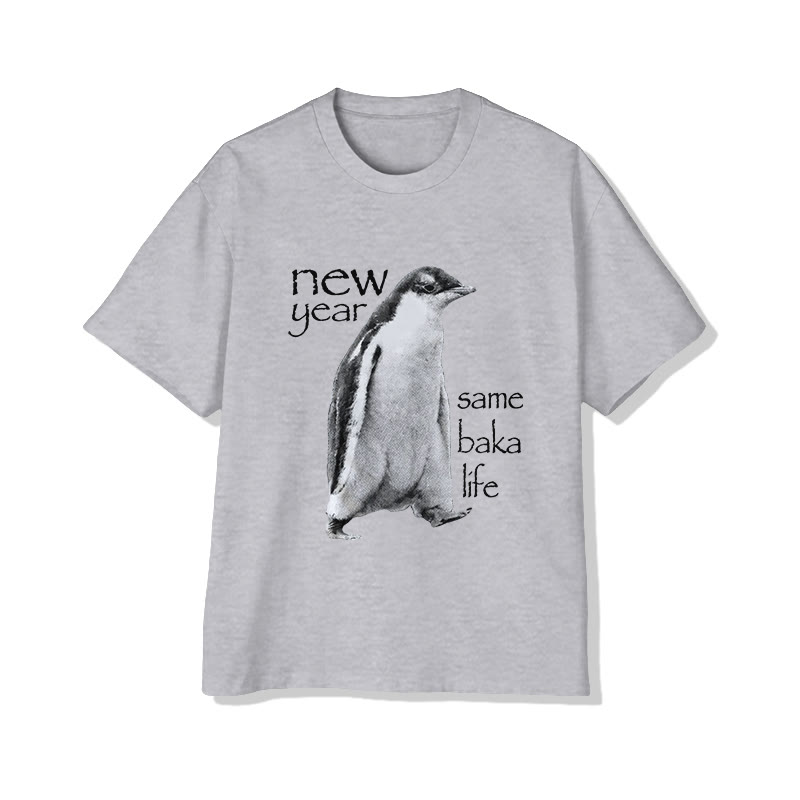 Unisex Funny Penguin Print Short Sleeved Crew Neck T-shirt - Grey - 2XL - image 3