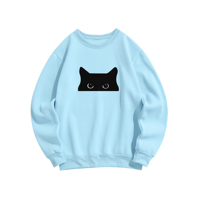 Unisex Peeping Cat Prints Print Long Sleeve Crew Neck Sweatshirt - Blue - US16-18(2XL) - image 4
