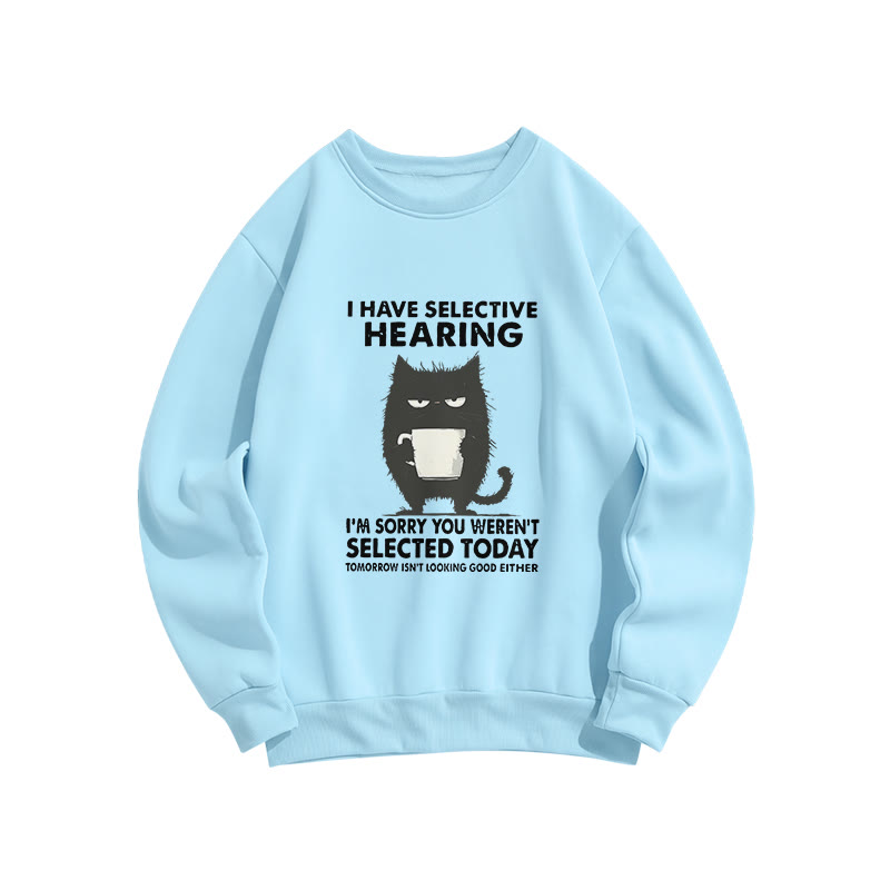Unisex Selective Hearing Cat Print Long Sleeve Crew Neck Sweatshirt - Blue - US16-18(2XL) - image 4