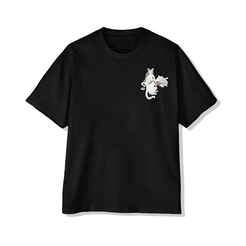 Unisex Fun Cat Tattoo Lounge Short Sleeved Crew Neck T-Shirt - image 8
