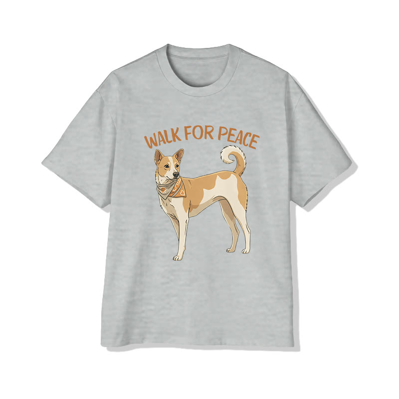 Unisex Walk For Peace Aloka Dog Pattern Cotton Print T-shirt - Grey - US20-22(3XL) - image 12