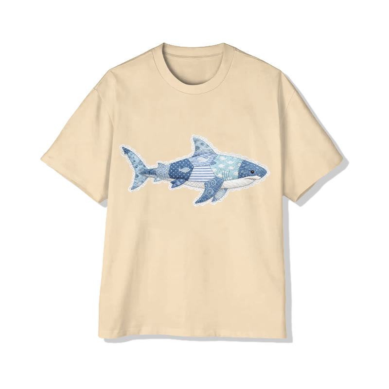 Ocean Shark Art Lace pattern Print Pattern Cotton Print T-Shirt - Apricot - US16-18(2XL) - image 14