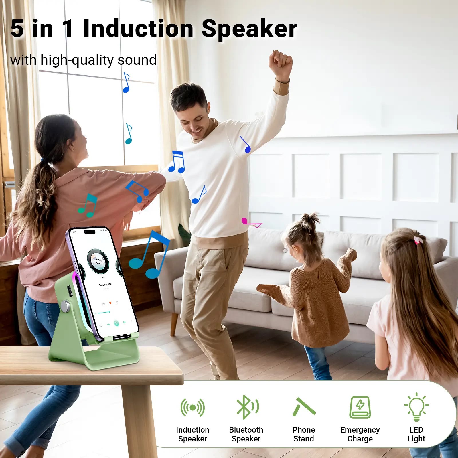 Wireless Induction Audio Speaker Stand, 5in1 Cellphone Holder,3500mAh Rechargeable Emergency Power Bank - image 7
