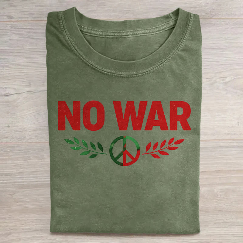 Unisex No War Hippie Peace Sign Pattern Art Print Acid Washed T-shirt - Green - US20-22(3XL) - image 5