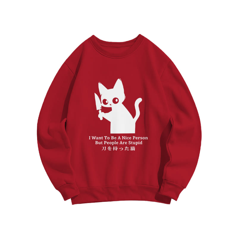 Black Cat With A Knife Japan Classic Crew Neck Sweatshirt - Red - US16-18(2XL) - image 6