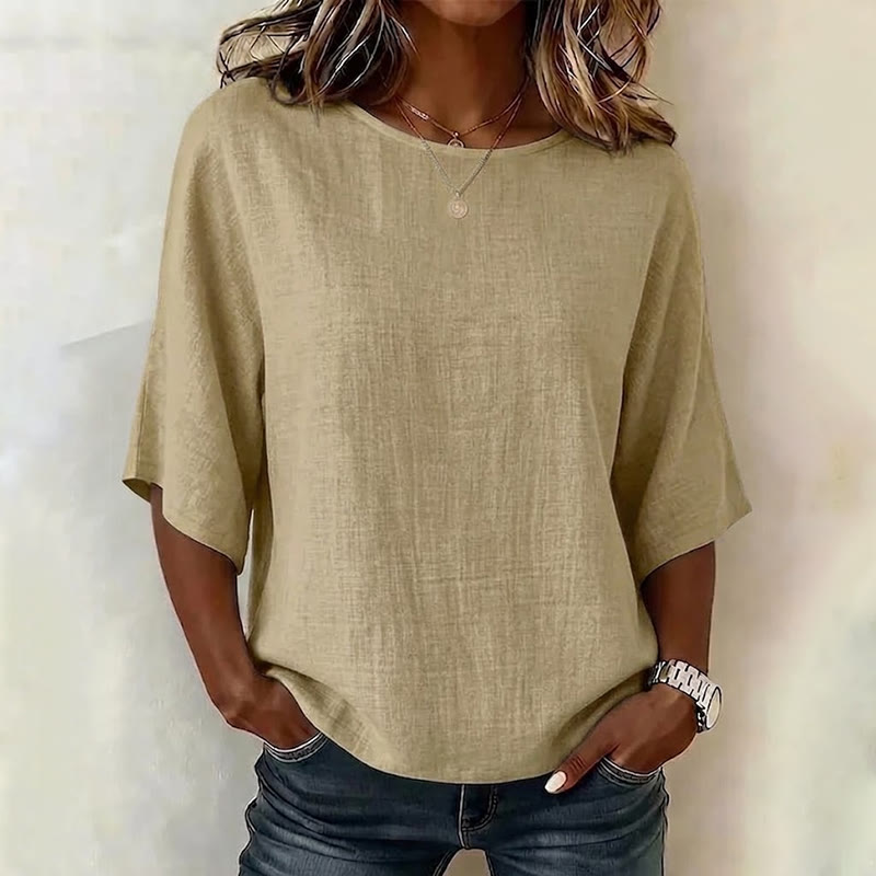 Elegant Solid Print 3/4 Sleeve Casual Blouse - Khaki - 4XL - image 8