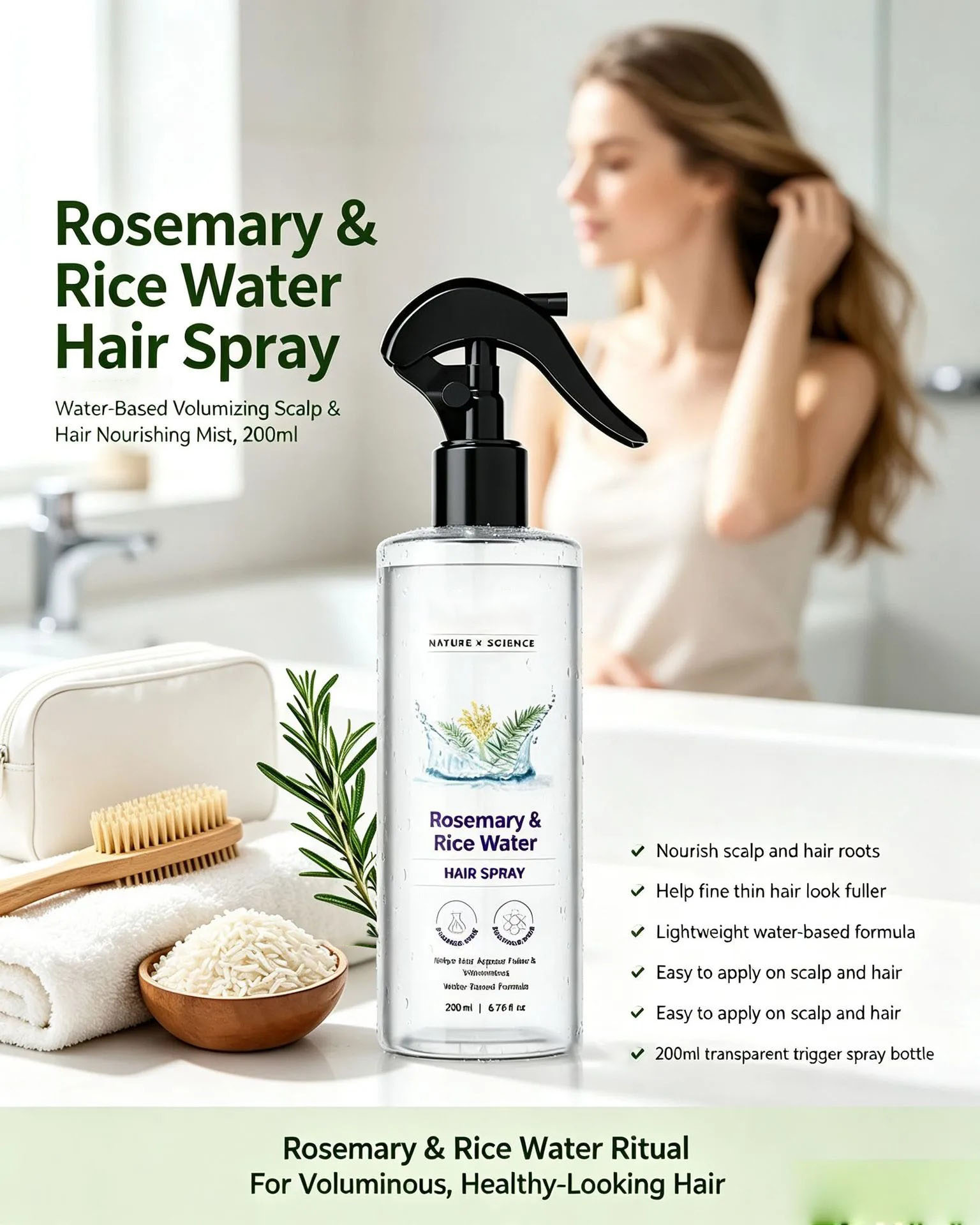Nature x Science Rosemary Water and Rice Water |100% Natural Extract | Soft & Smooth Hair Non-Greasy & Fast Absorbing | 200 ml