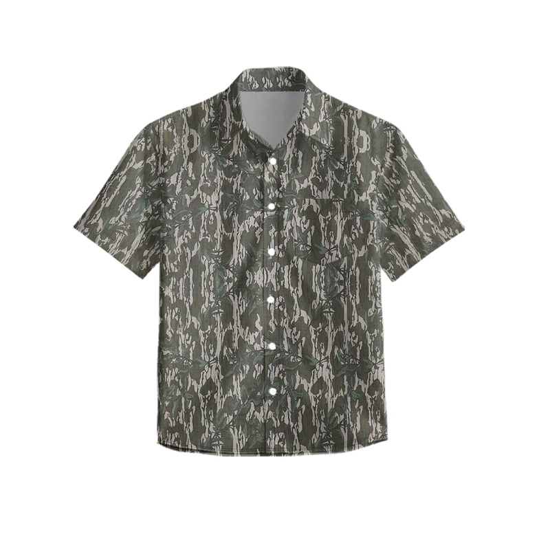Vintage Camo Print Camp-collar Shirt - Green - 6XL - image 6