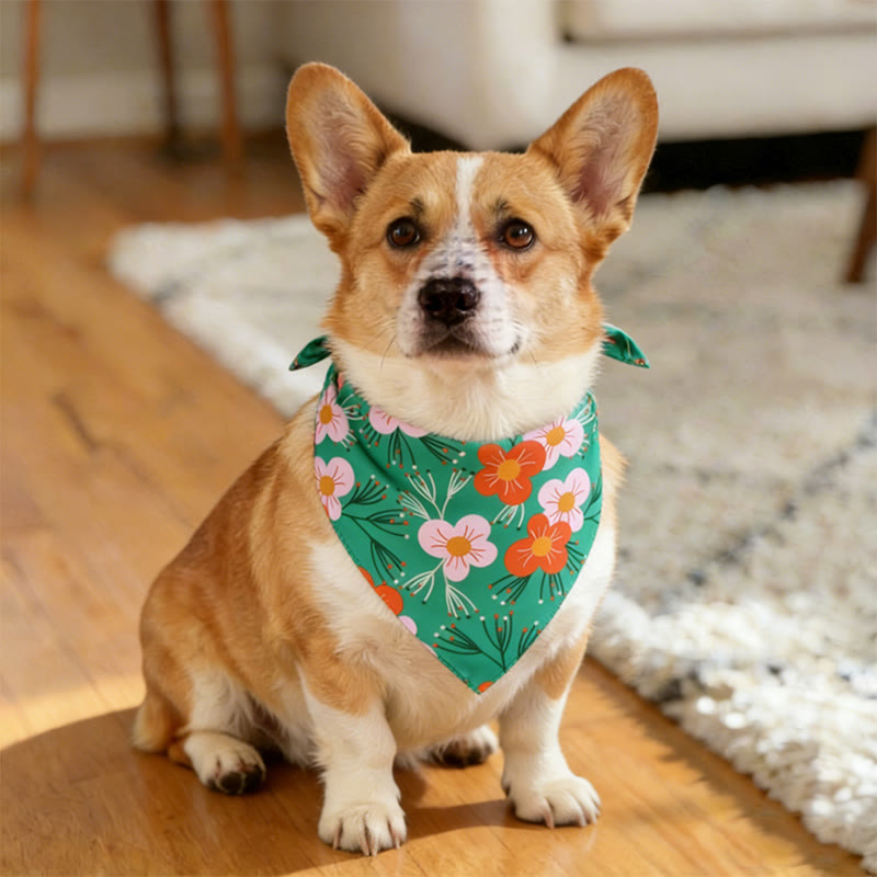 Cute Floral Pattern Prints dog and cat bandana - 4 - 45*45 - image 7