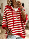 Women's Hooded Drawstring Knit Pullover - Red Stripe - 5XL - image 11