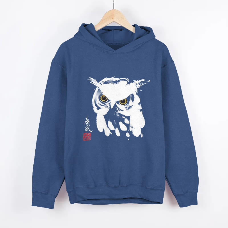 Unisex Japanese-style Owl Pattern Long Sleeved Hoodie - Dark Blue - US44-46(8XL) - image 5