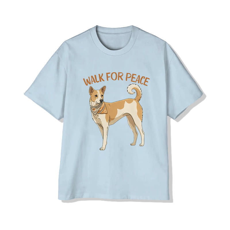 Unisex Walk For Peace Aloka Dog Pattern Cotton Print T-shirt - Light Blue - US20-22(3XL) - image 7