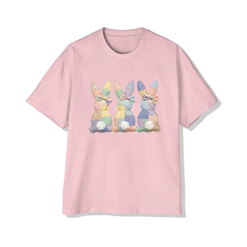 Easter Three Bunnies Garden Flowers Print Pattern Cotton Print T-shirt - Pink - US16-18(2XL) - image 11