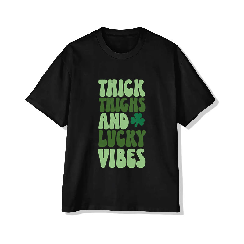 Unisex St. Patrick's Day Thick Thighs And Lucky Vibes Print Short Sleeved Crew Neck T-shirt - Black - 2XL - image 3