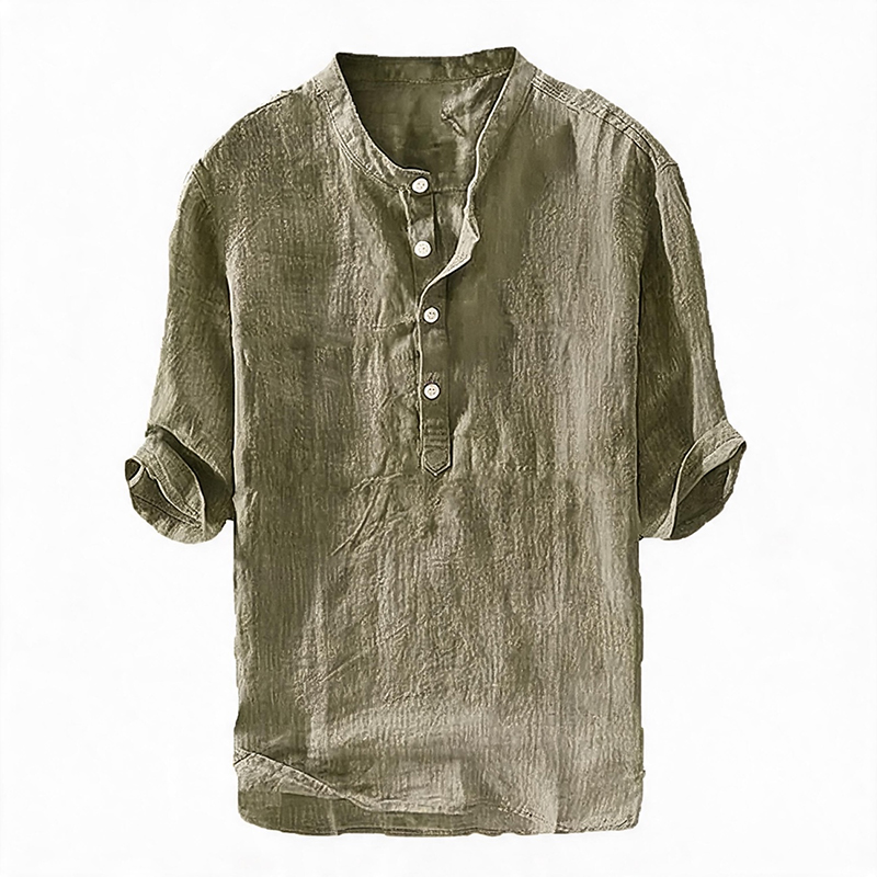 Men's Short Sleeve Button Up Summer Henley Shirt - Army Green - 6XL - image 8
