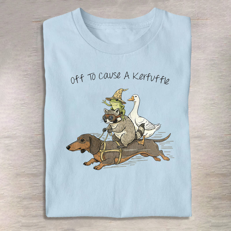 Funny Raccoon Goose Frog And Wiener Dog Print Pattern Cotton Print T-shirt - Light Blue - US16-18(2XL) - image 4