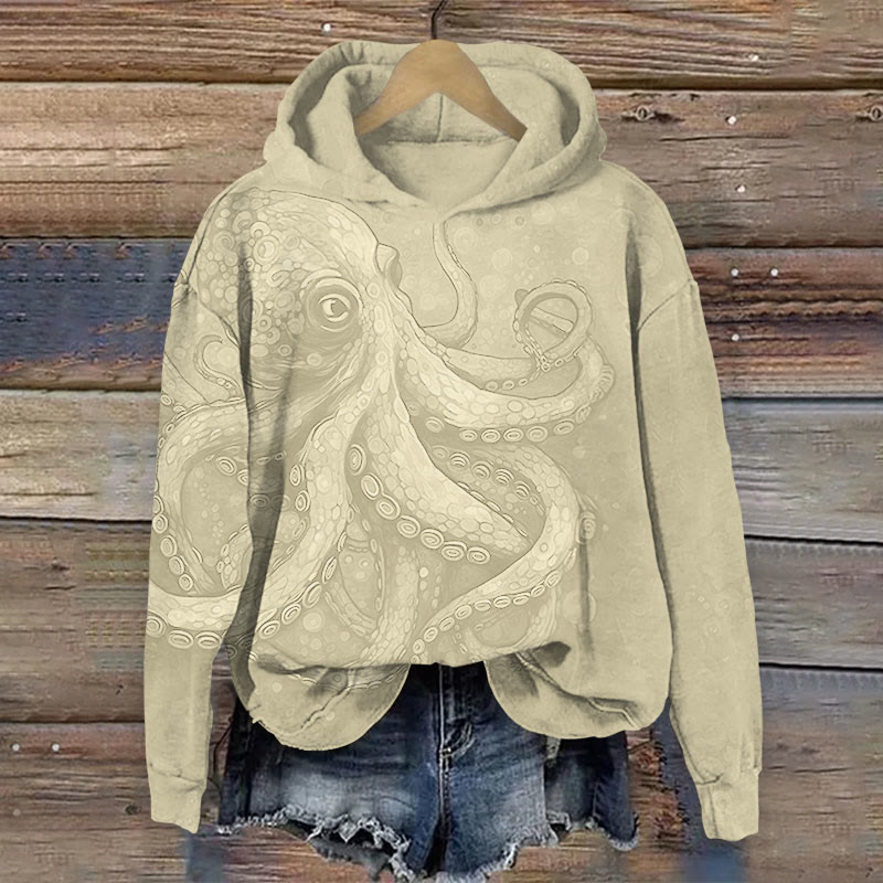 Art Octopus Print Long Sleeve Hoodie - Apricot - US44-46(8XL) - image 3