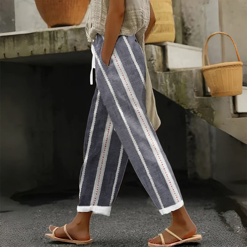 Ladies Vertical Stripe Print Casual Pocket Pants - Grey - US 20 (5XL) - image 4