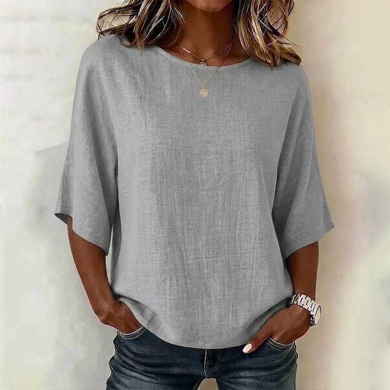 Elegant Solid Print 3/4 Sleeve Casual Blouse - Grey - 4XL - image 3